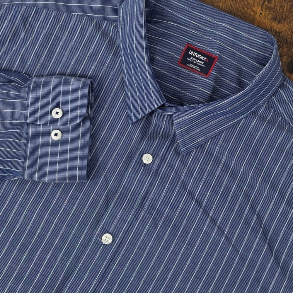 UNTUCKit Gifford Long Sleeve Button Up Navy Blue Pinstripe Wrinkle-Free 3XL Reg